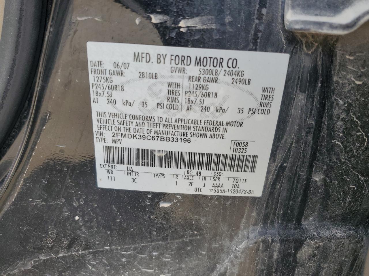 Lot #3292450729 2007 FORD EDGE SEL PLUS