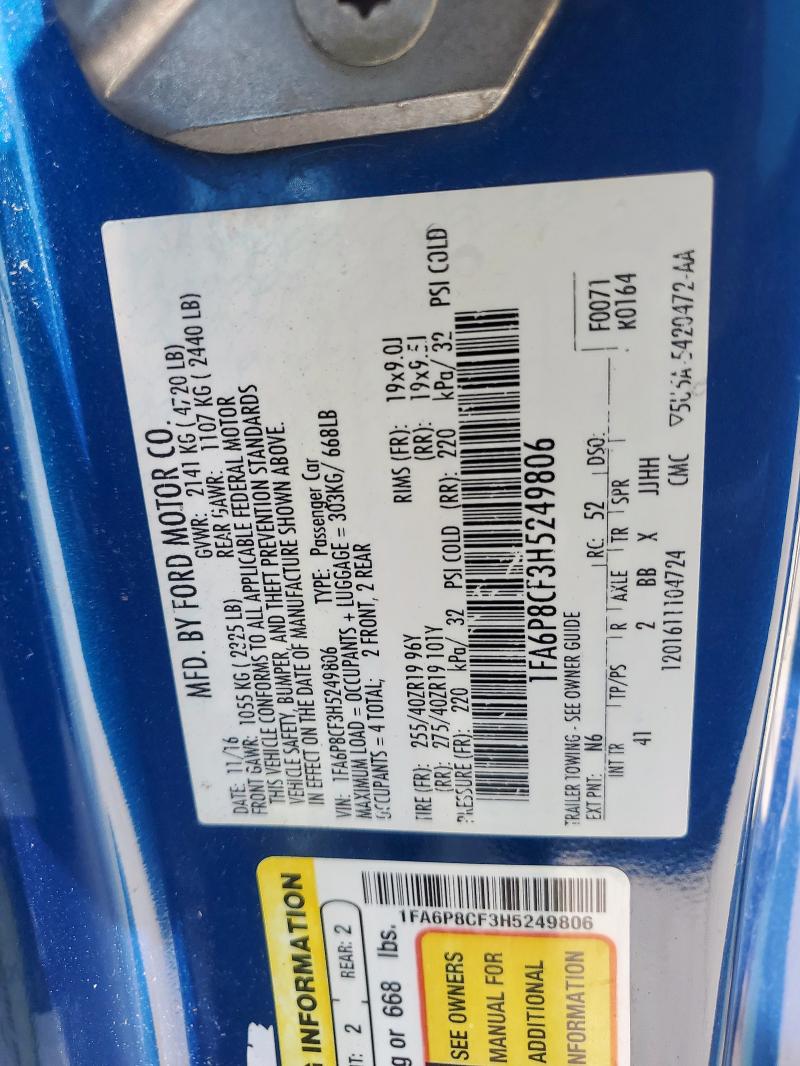 2017 FORD MUSTANG GT - 1FA6P8CF3H5249806