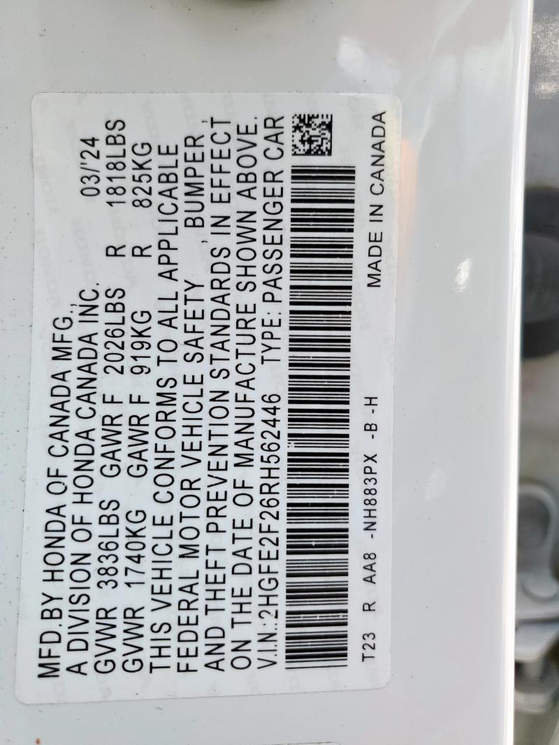 2024 HONDA CIVIC LX - 2HGFE2F26RH562446