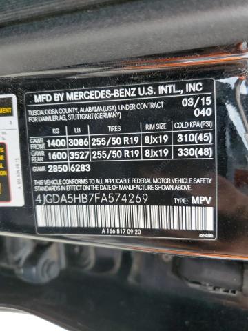 2015 MERCEDES-BENZ ML 350 4MA 4JGDA5HB7FA574269