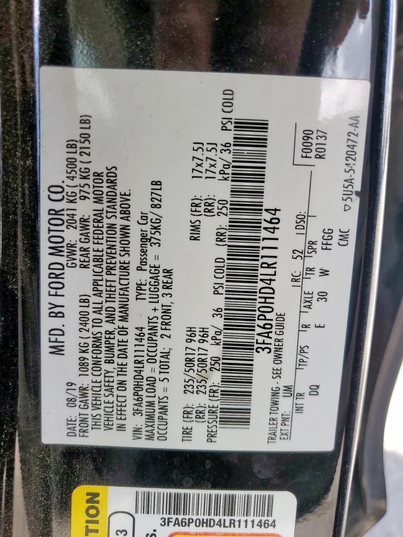 2020 FORD FUSION SE - 3FA6P0HD4LR111464