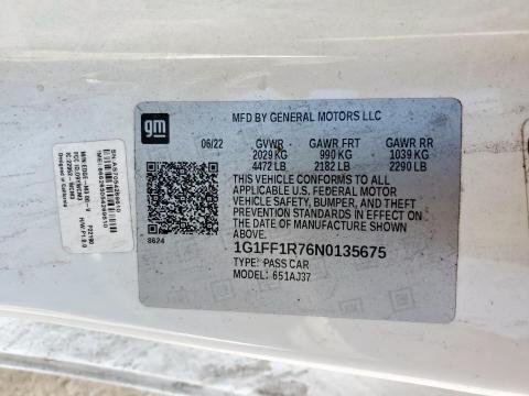 2022 CHEVROLET CAMARO LT1 1G1FF1R76N0135675