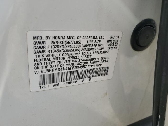 2015 ACURA MDX TECHNO 5FRYD4H46FB004987