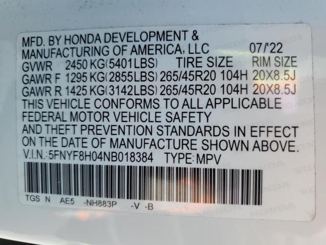 2022 HONDA PASSPORT E 5FNYF8H04NB018384