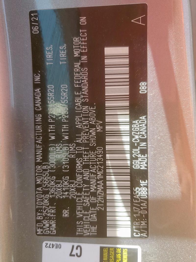 2021 LEXUS RX 350 2T2HZMAA1MC213490