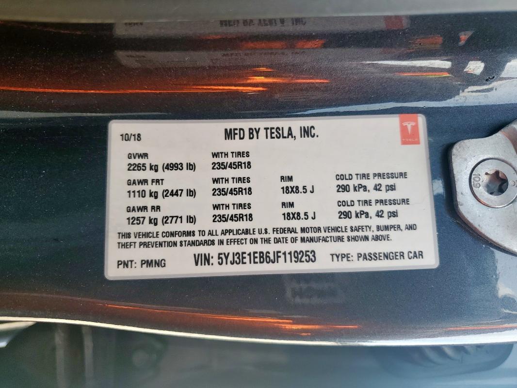 2018 TESLA MODEL 3 - 5YJ3E1EB6JF119253