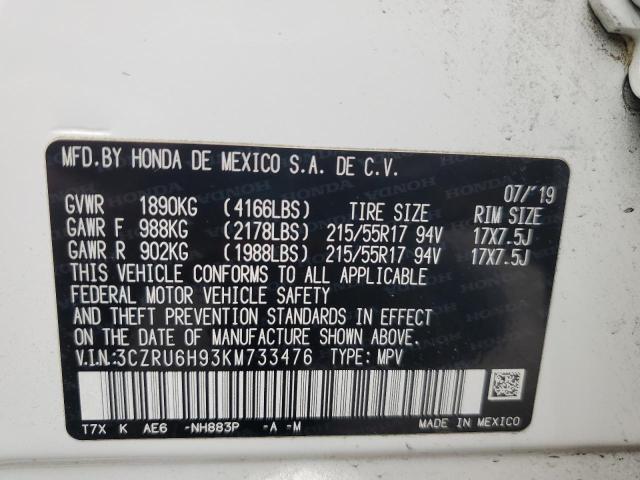 2019 HONDA HR-V TOURI 3CZRU6H93KM733476