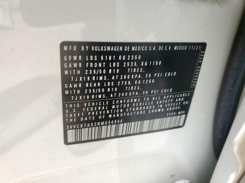 2022 VOLKSWAGEN TIGUAN SE 3VVCB7AX2NM034944