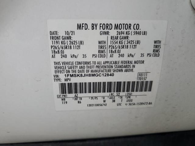 2021 FORD EXPLORER T 1FMSK8JH8MGC12840