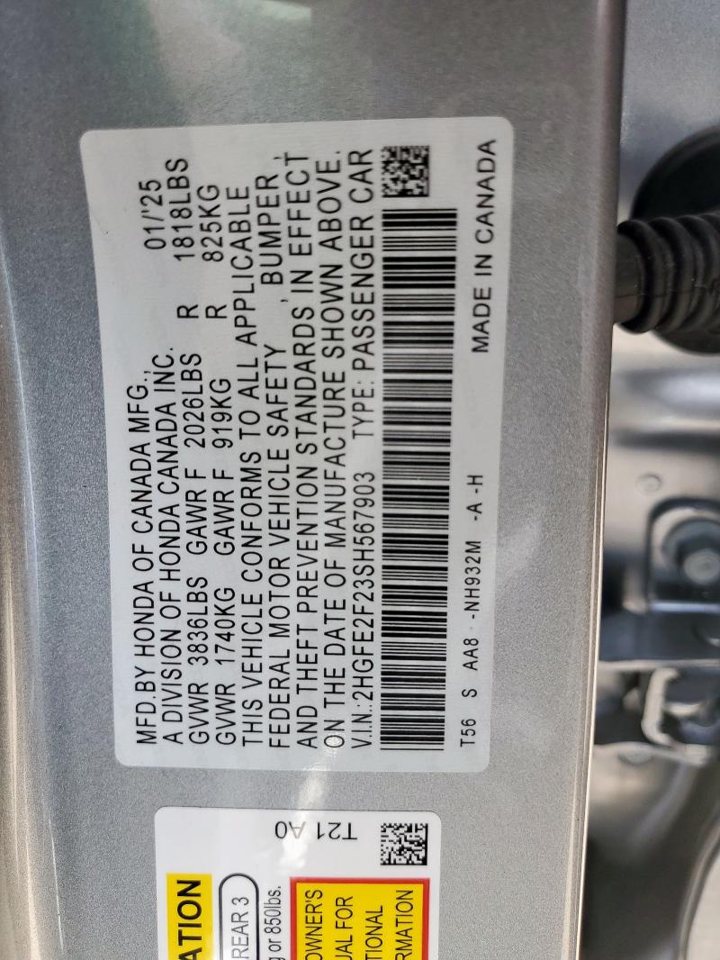 2025 HONDA CIVIC LX 2HGFE2F23SH567903