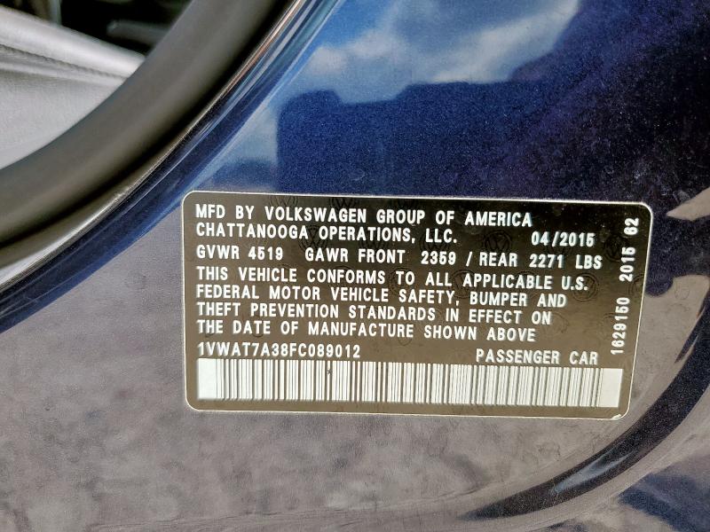 2015 VOLKSWAGEN PASSAT S - 1VWAT7A38FC089012