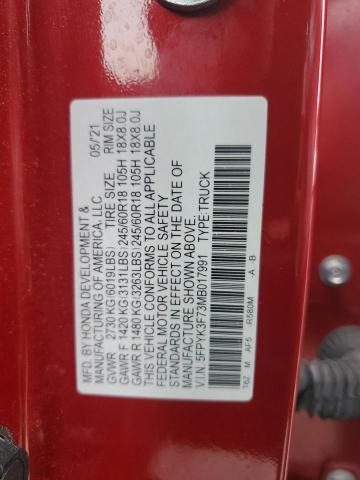 2021 HONDA RIDGELINE 5FPYK3F73MB017991
