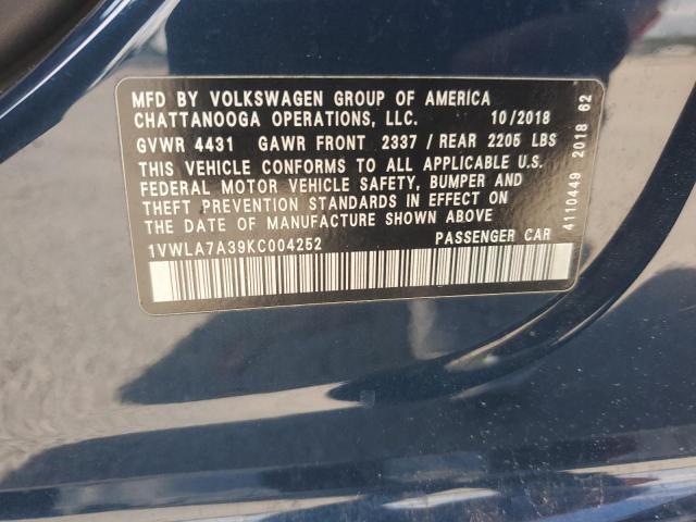 2019 VOLKSWAGEN PASSAT WOL 1VWLA7A39KC004252