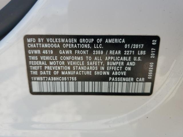 2017 VOLKSWAGEN PASSAT SE 1VWBT7A38HC051755