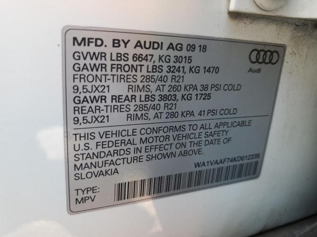 2019 AUDI Q7 PRESTIG WA1VAAF74KD012235