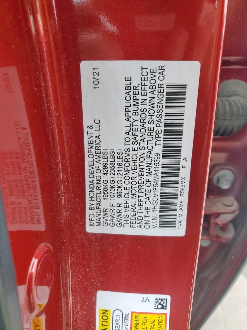 2021 HONDA ACCORD EXL - 1HGCV1F54MA115399