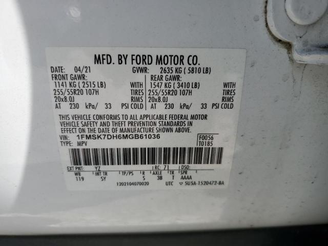 2021 FORD EXPLORER X 1FMSK7DH6MGB61036
