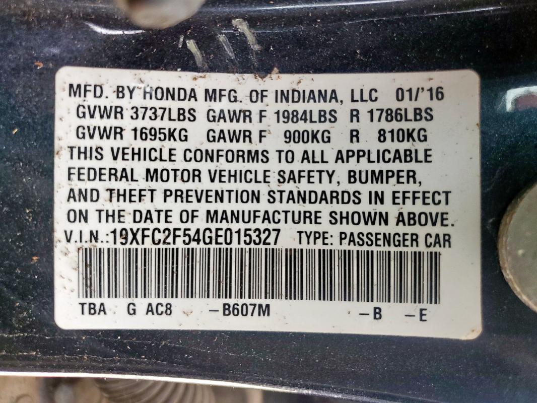 2016 HONDA CIVIC LX 19XFC2F54GE015327
