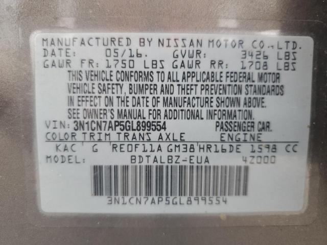 2016 NISSAN VERSA S - 3N1CN7AP5GL899554