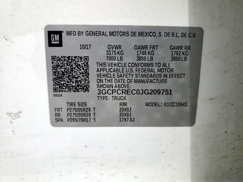 2018 CHEVROLET SILVERADO - 3GCPCREC0JG209751