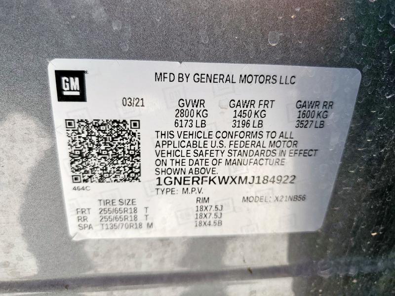 2021 CHEVROLET TRAVERSE L 1GNERFKWXMJ184922