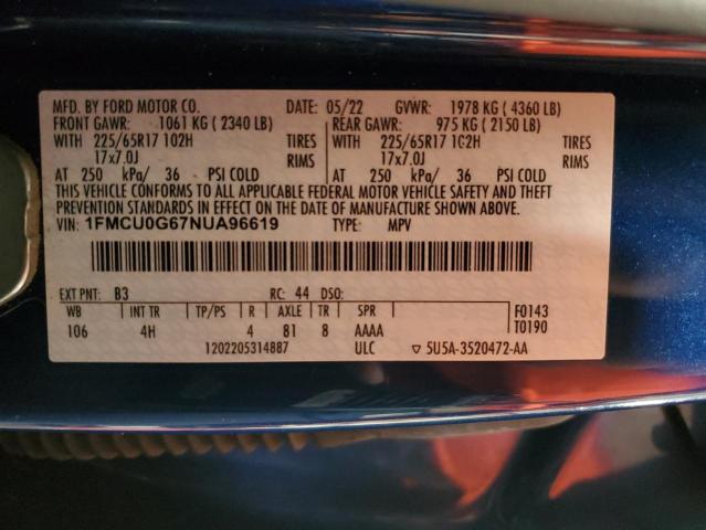 2022 FORD ESCAPE SE 1FMCU0G67NUA96619