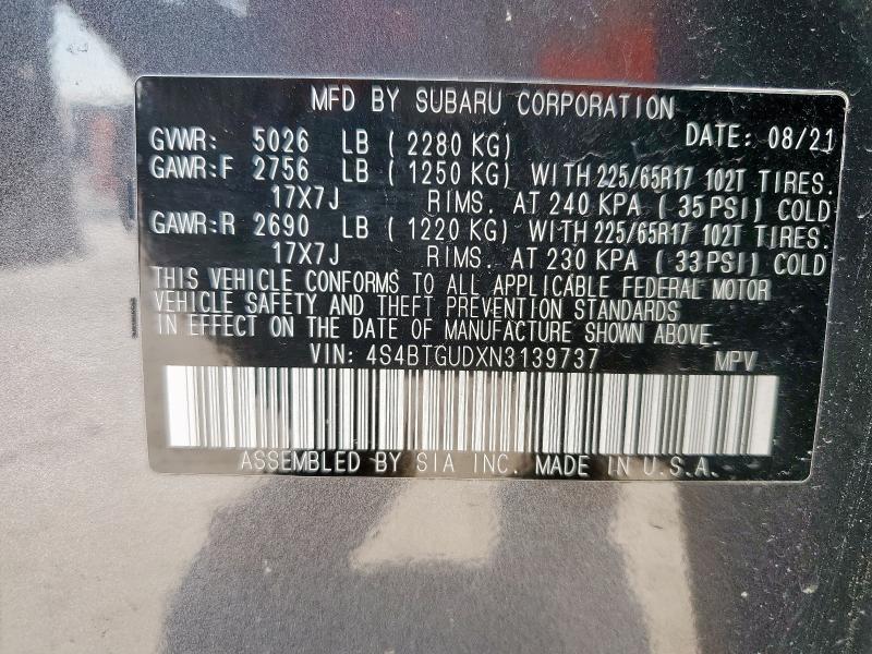 2022 SUBARU OUTBACK WI 4S4BTGUDXN3139737
