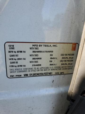 2020 TESLA MODEL X 5YJXCAE23LF237481