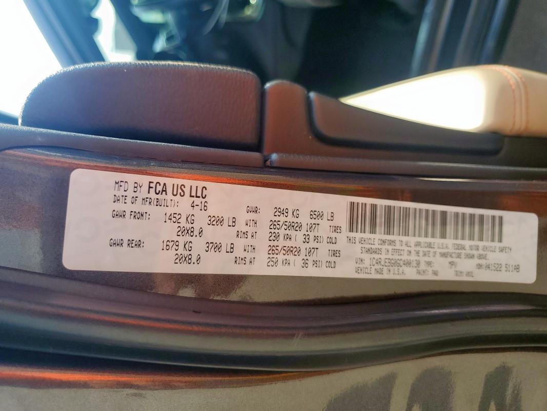 2016 JEEP GRAND CHER - 1C4RJEBG0GC400130