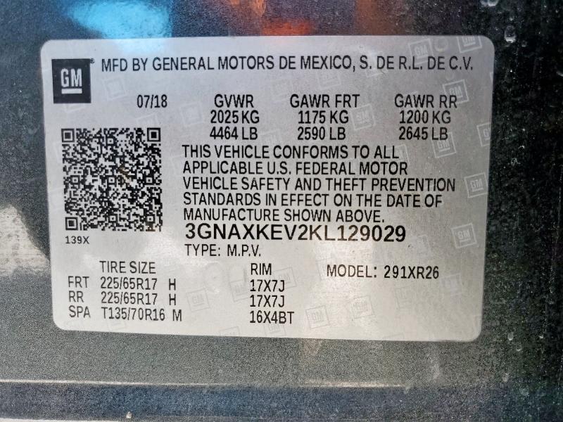 2019 CHEVROLET EQUINOX LT 3GNAXKEV2KL129029