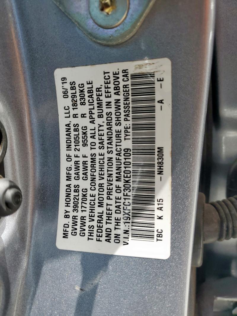2019 HONDA CIVIC EX 19XFC1F30KE010109