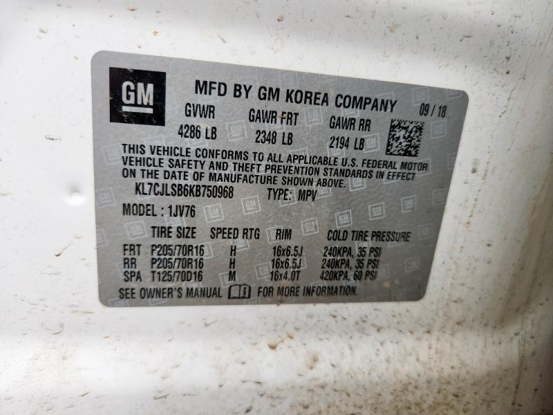 2019 CHEVROLET TRAX 1LT - KL7CJLSB6KB750968