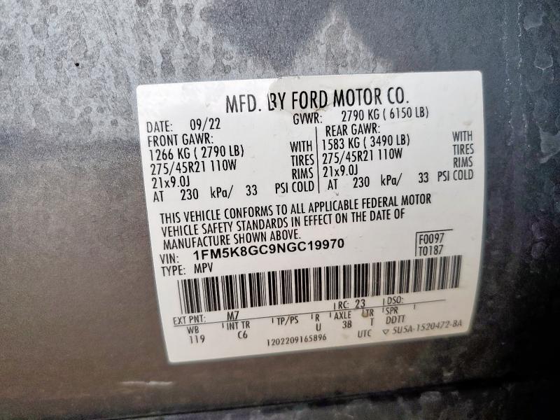 2022 FORD EXPLORER S 1FM5K8GC9NGC19970