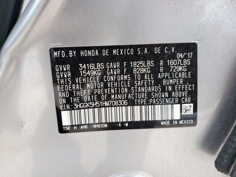 2017 HONDA FIT LX 3HGGK5H51HM708306