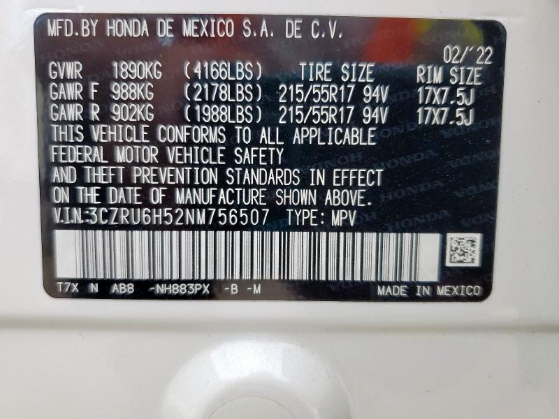 2022 HONDA HR-V EX 3CZRU6H52NM756507