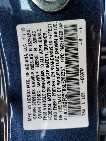 2020 HONDA CIVIC LX 19XFC2F63LE202237