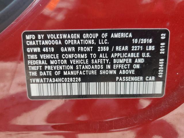 2017 VOLKSWAGEN PASSAT S - 1VWAT7A34HC028226