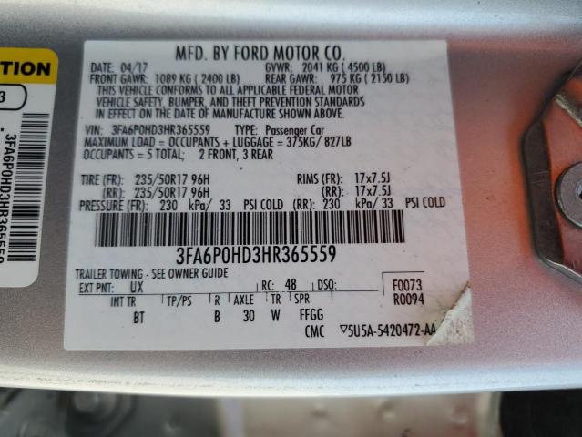 2017 FORD FUSION SE 3FA6P0HD3HR365559
