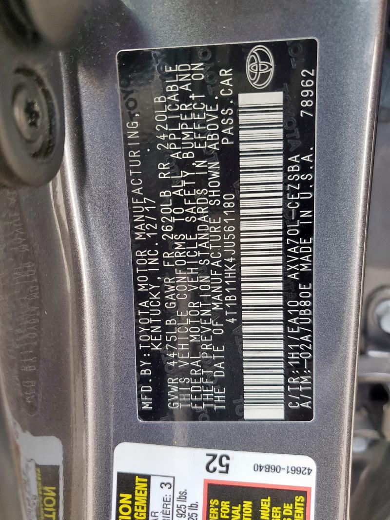 2018 TOYOTA CAMRY L - 4T1B11HK4JU561180
