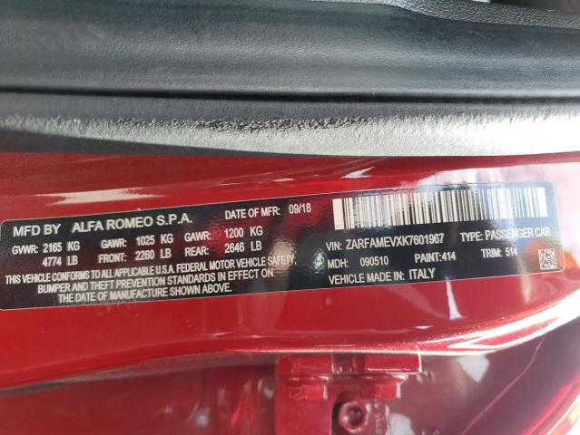 2019 ALFA ROMEO GIULIA QUA ZARFAMEVXK7601967