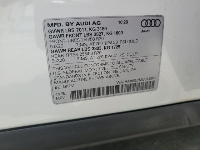 2021 AUDI E-TRON PRE WA1AAAGE2MB012681