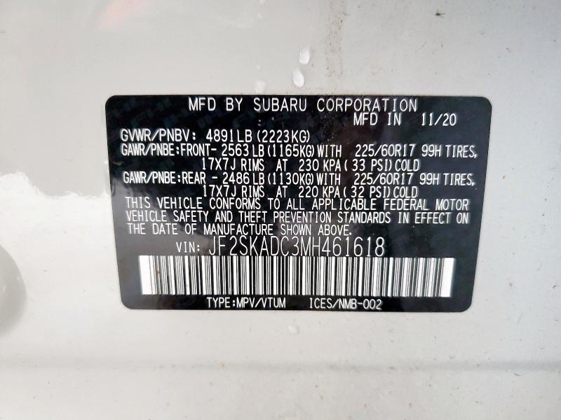 2021 SUBARU FORESTER JF2SKADC3MH461618