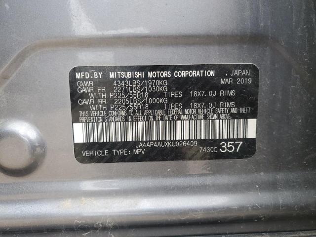 2019 MITSUBISHI OUTLANDER SPORT SE JA4AP4AUXKU026409