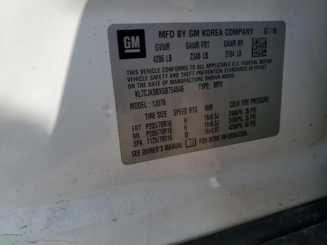 2016 CHEVROLET TRAX LS KL7CJKSBXGB754846