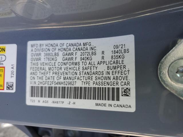 2022 HONDA CIVIC SPOR 2HGFE2F54NH529627