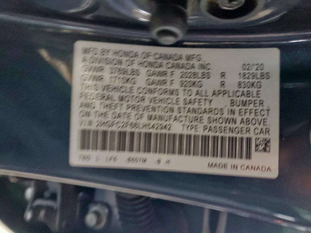 2020 HONDA CIVIC LX 2HGFC2F66LH542942