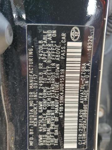 2018 TOYOTA CAMRY L 4T1B11HK4JU015818