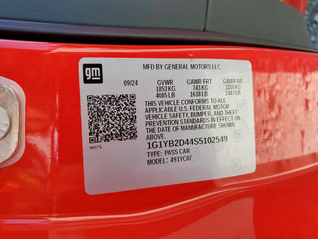 2025 CHEVROLET CORVETTE S 1G1YB2D44S5102549