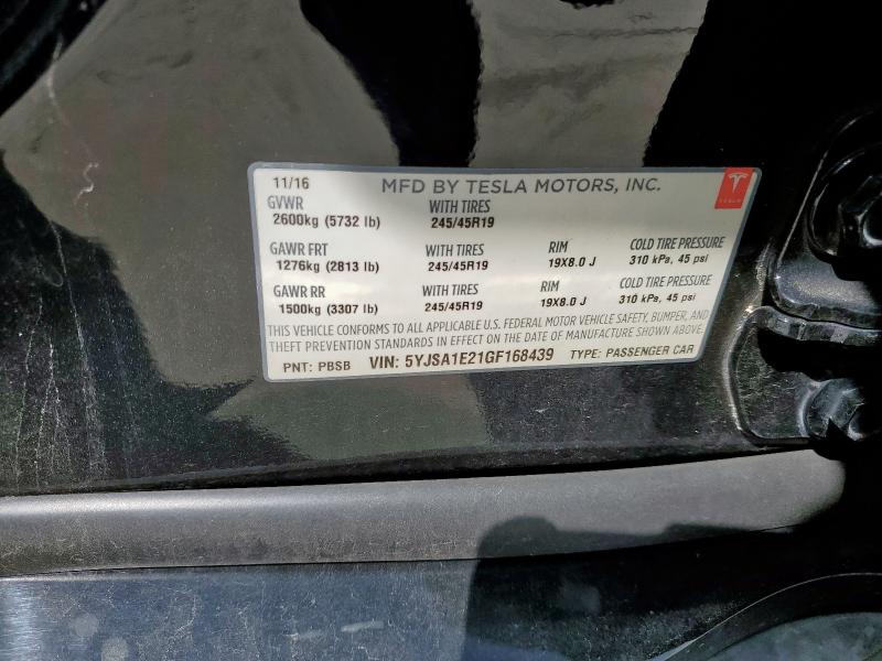 2016 TESLA MODEL S 5YJSA1E21GF168439