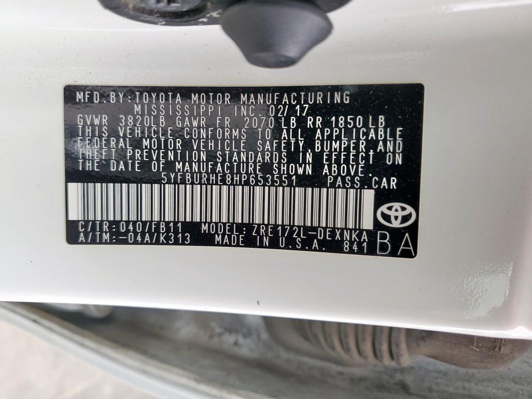 2017 TOYOTA COROLLA L - 5YFBURHE8HP653551